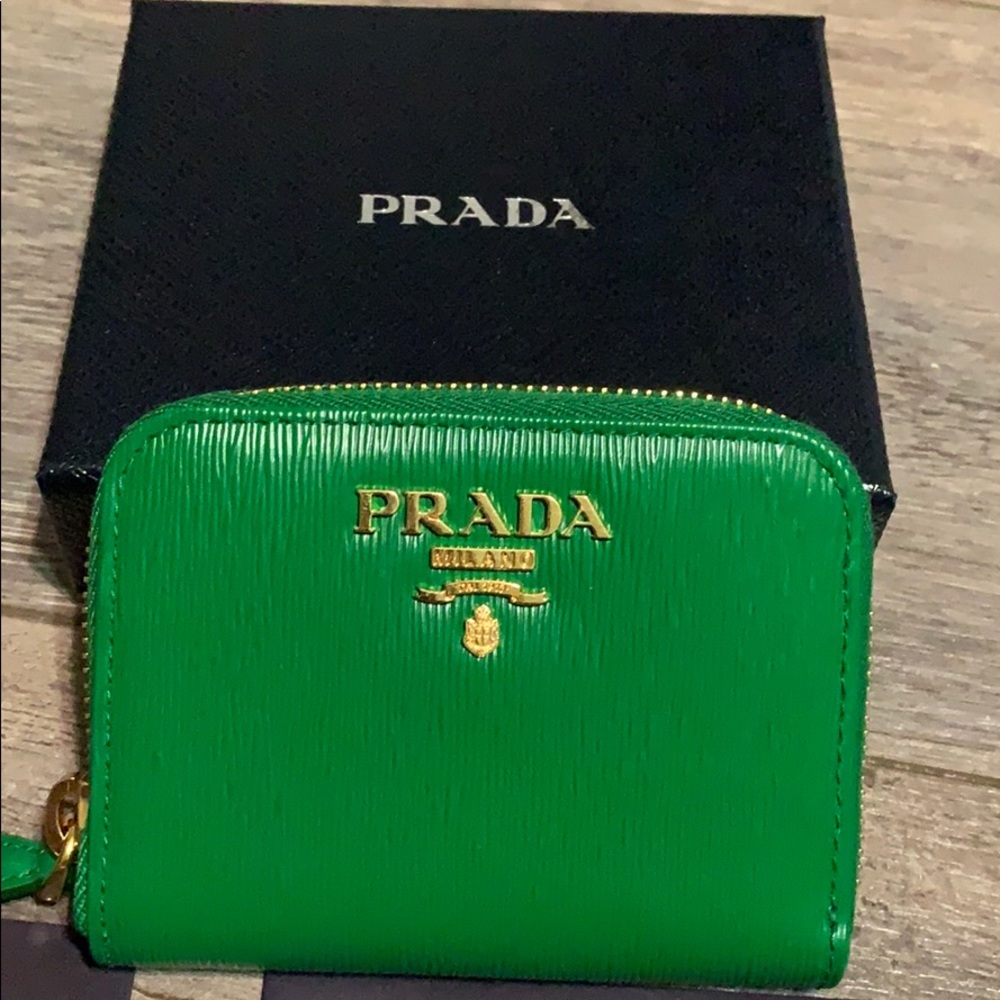 NWT Prada Vitello zip around wallet in Verde.